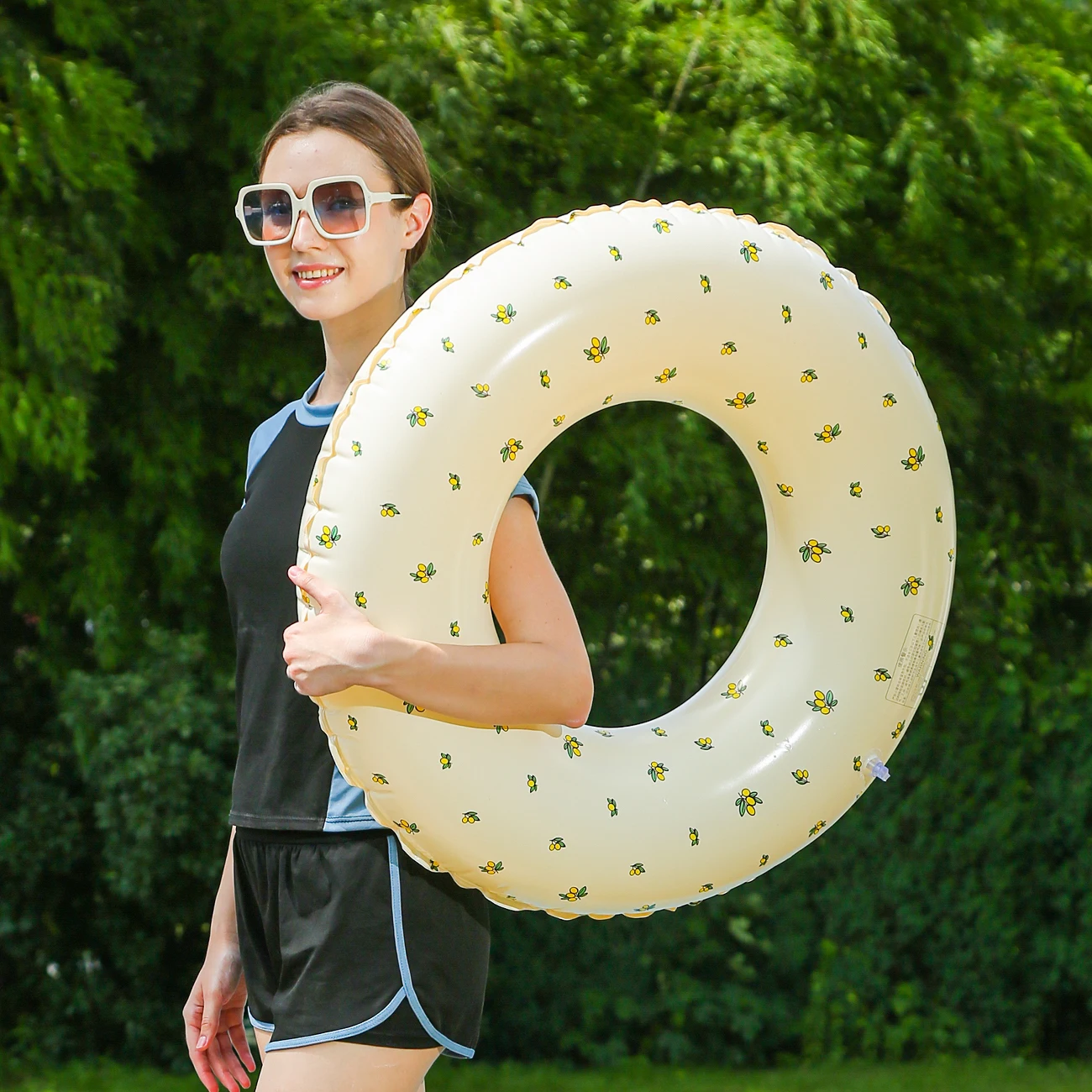 1 Pc Patterned Inflatable Swim Ring, Pool Float, Inflatable Swim Tube Raft, Floating Water Toy for Beach Parties