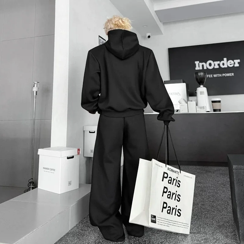 Conjunto de Casaco e Calças com Zíper Estilo Y2K para Homens, Moda Chic e Tendência, Roupas de Inverno para Festas e Noites em Clubes