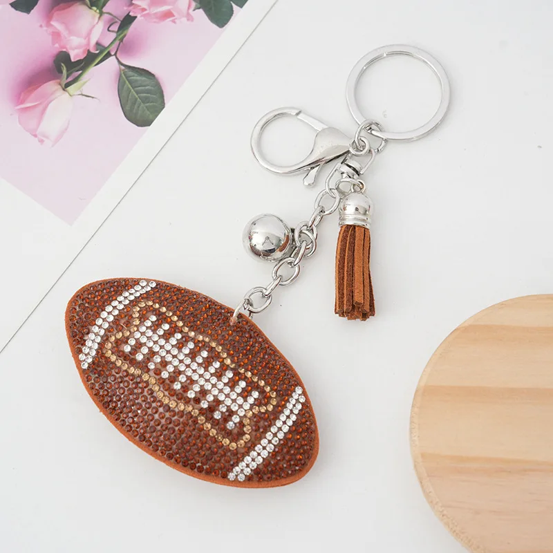 Creative Ball Volleyball Crystal Keychain Pendant with Metal Keyring for Women\'s Bags and Car Key Accessories Wholesale Price