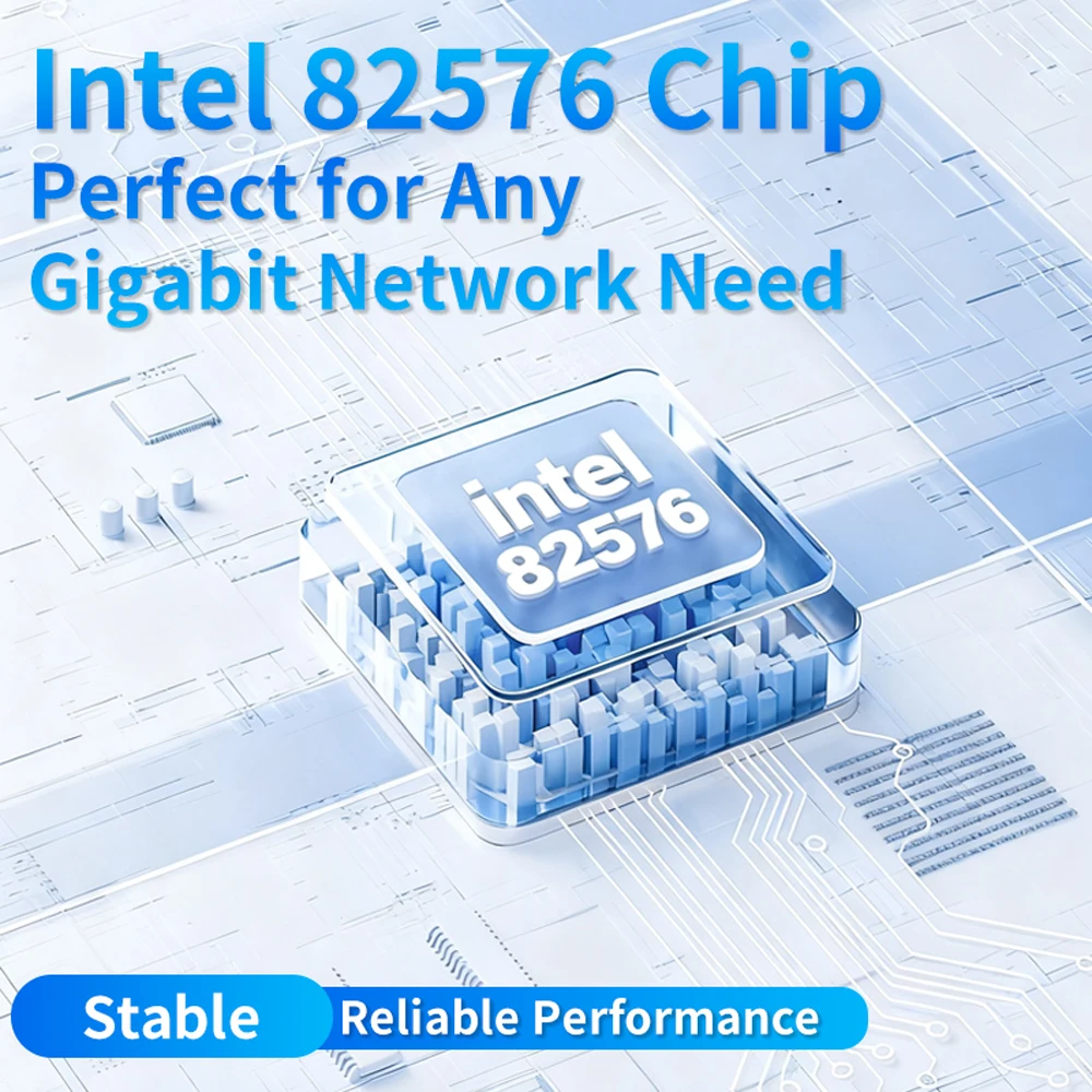 การ์ดเชื่อมต่อเครือข่าย INTEL 82576-T2 Gigabit PCIe x1 แบบสองพอร์ต สำหรับเดสก์ท็อป ความเร็ว 1000Mbps 2 พอร์ต RJ45 สำหรับเซิร์ฟเวอร์ รองรับ Windows และ Linux