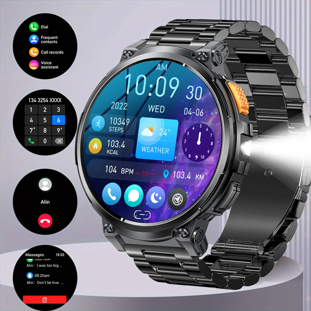 

2024 1.85'' Screen Outdoor Sport Smartwatch Men Heart Rate Flashlight Watch 730mAh Battery Waterproof Wireless Call Smart Watch