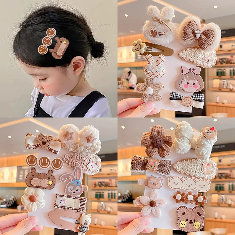 4/8 Pcs/Set Children Cute Plush Cartoon Flower Bow Ornament Hair Clips Girl Lovely Sweet Barrettes Hairpins Kid Hair Accessories