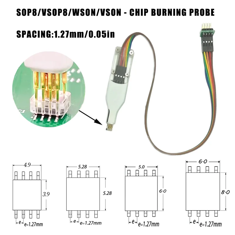 1 pièce pour puce SOP8 WSON, sonde à ressort pour téléchargement, gravure et écriture, optionnelle SOP8-150mil/SOP8-208mi/WSON-6*5/WSON-8*6