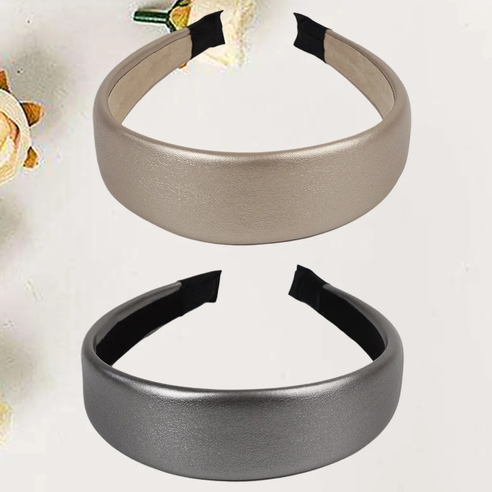

2 Pcs Vintage PU Sponge Headband Wide brimmed Non Lightweight Comfortable Women Accessories Hair Care Styling Party