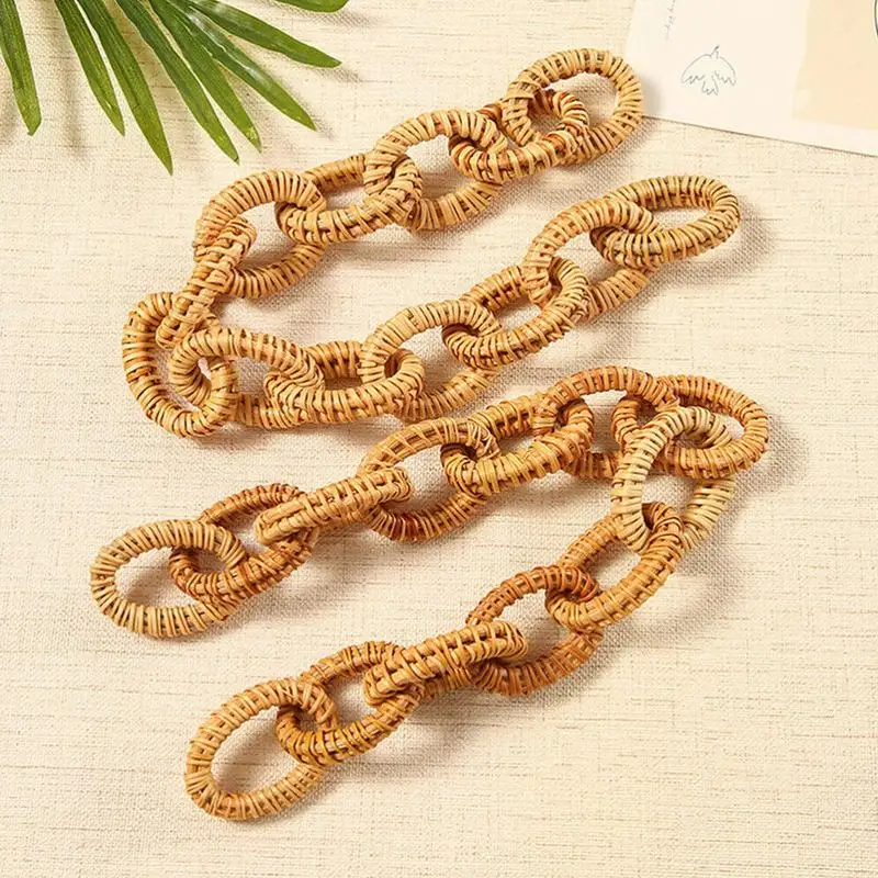 Nordics Natural Rattan Chain Link Decor 13-Rings Coffee Table Decorative Accents Sculpture Interior Boho Room Decor Knot Chain