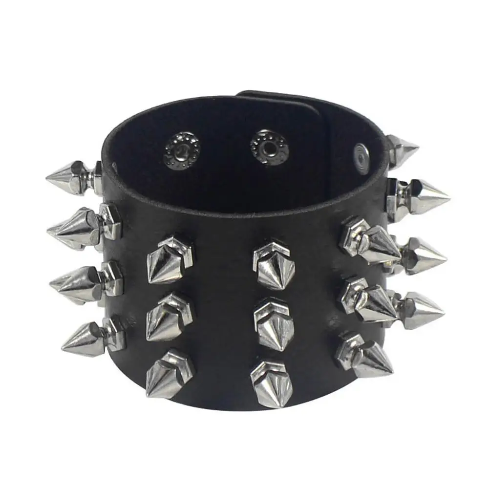 European And American Punk Style Non-mainstream Leather Bracelet Pointed Rivet Three-row Tapered Leather Bracelet E3s3