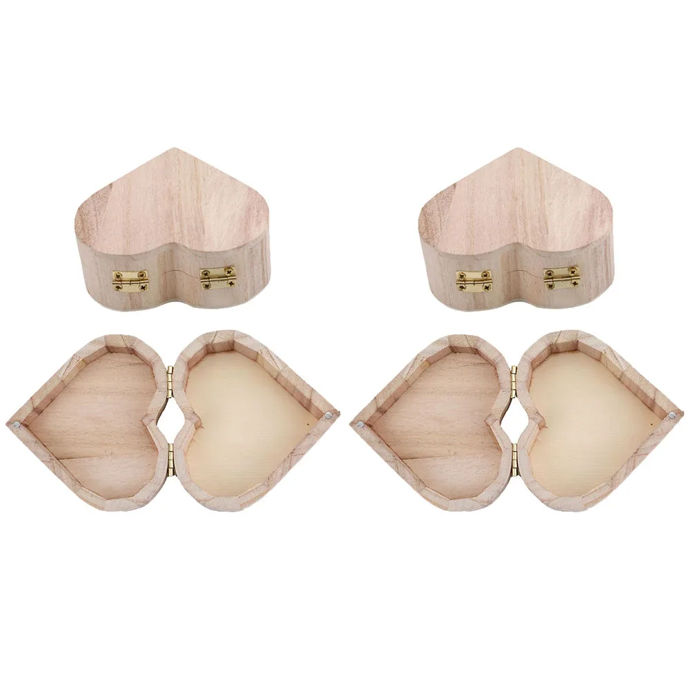 

4pcs Heart Shaped Wooden Box Natural Wood Material Jewelry Storage Valentine Gift Idea Durable Travel Friendly Sewing