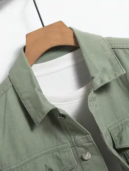 Men's Denim Jacket for Spring and Autumn. Green Coat. Fashionable, Trendy, Simple Style. For Daily Casual Wear. 3 Men's Denim Jacket for Spring and Autumn. Green Coat. Fashionable, Trendy, Simple Style. For Daily Casual Wear. 3