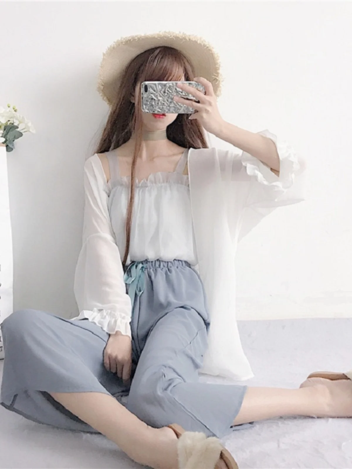

Ultra-Fairy Summer awl Cardigan Women's Chiffon Top Thin Sun Protection Clothing Skirt Matching Open Sweater Korean Sle