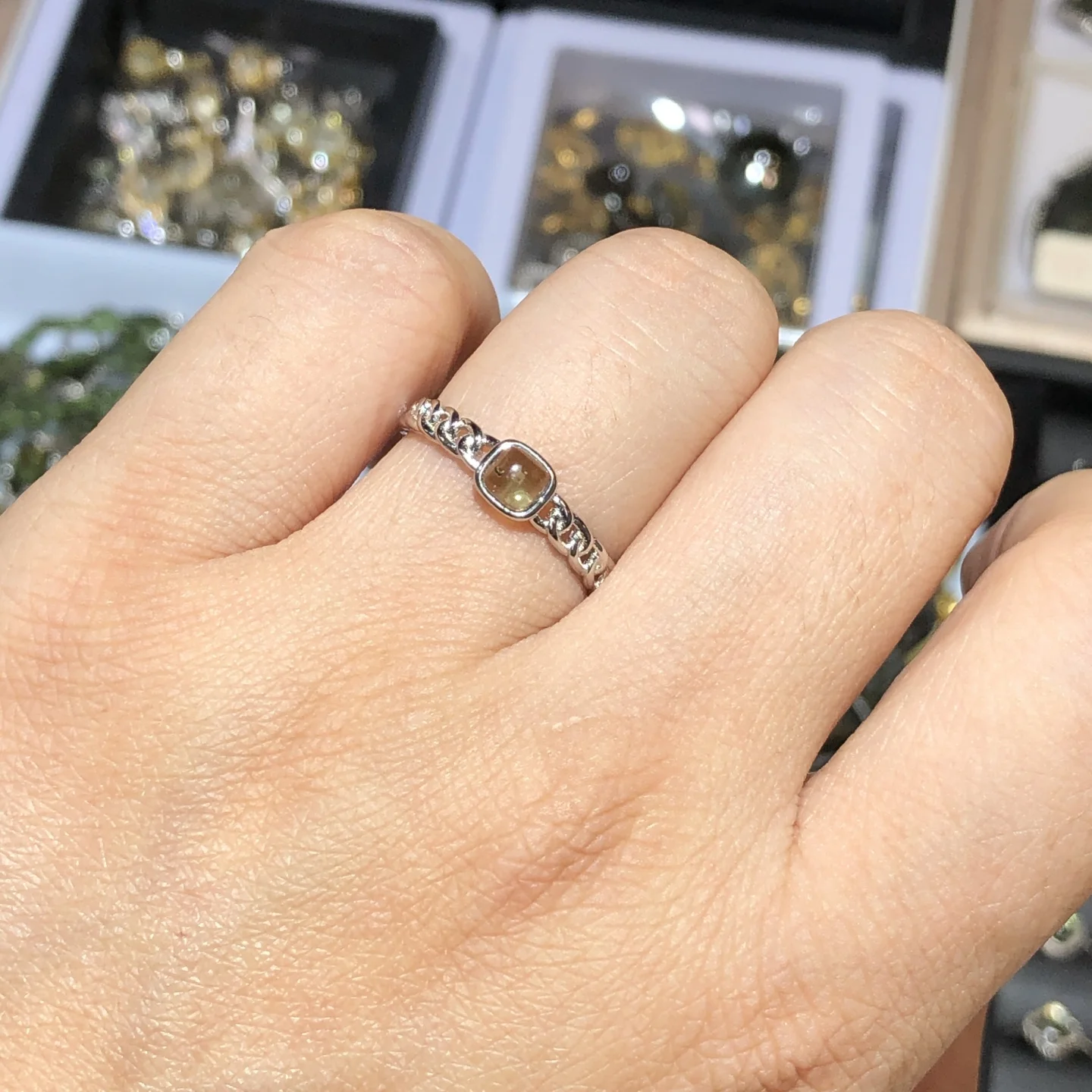 1 Pc Natural Czech Moldavite Square Cabochon Ring 925 Sterling Silver Resizable Reiki Healing Stone Jewelry Gift For Women