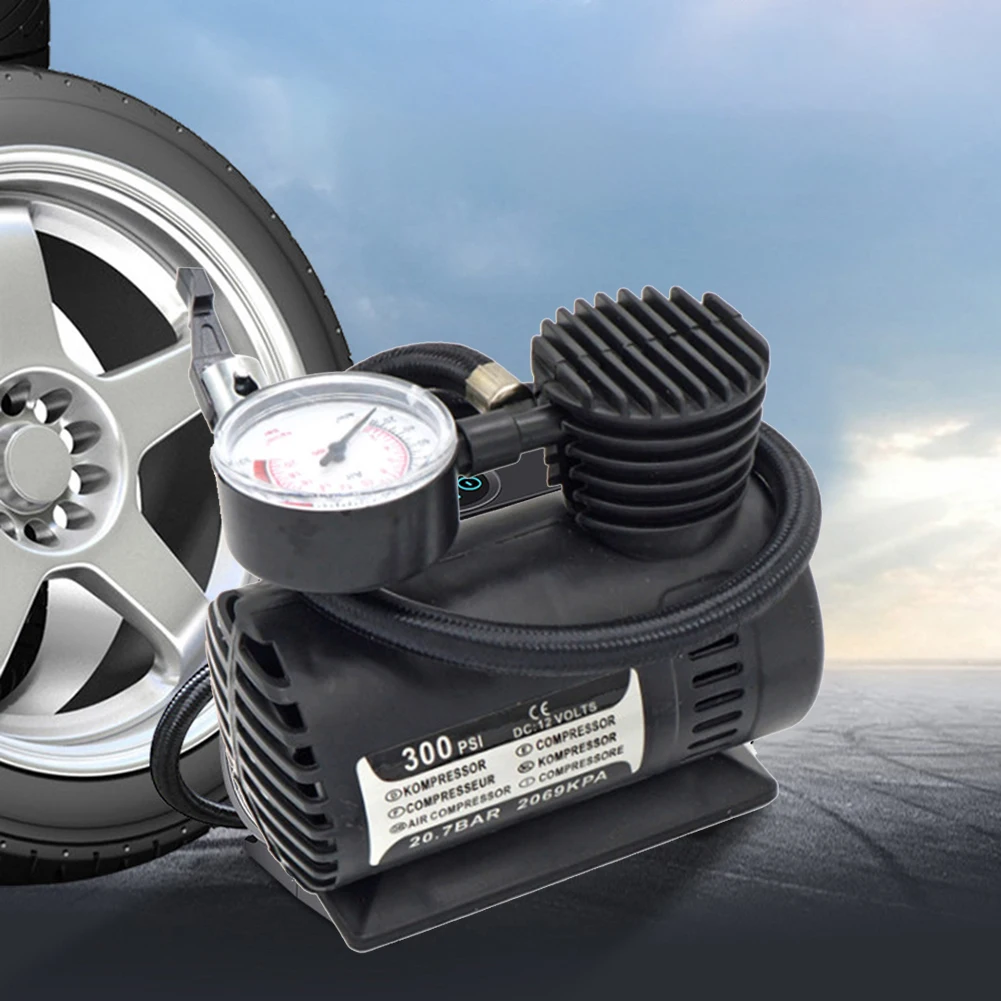 

Электрический насос для накачивания шин 12 В 300PSI с манометром, мини-воздушный компрессор, высокоточный автоматический надувной насос, электрический компактный воздушный насос