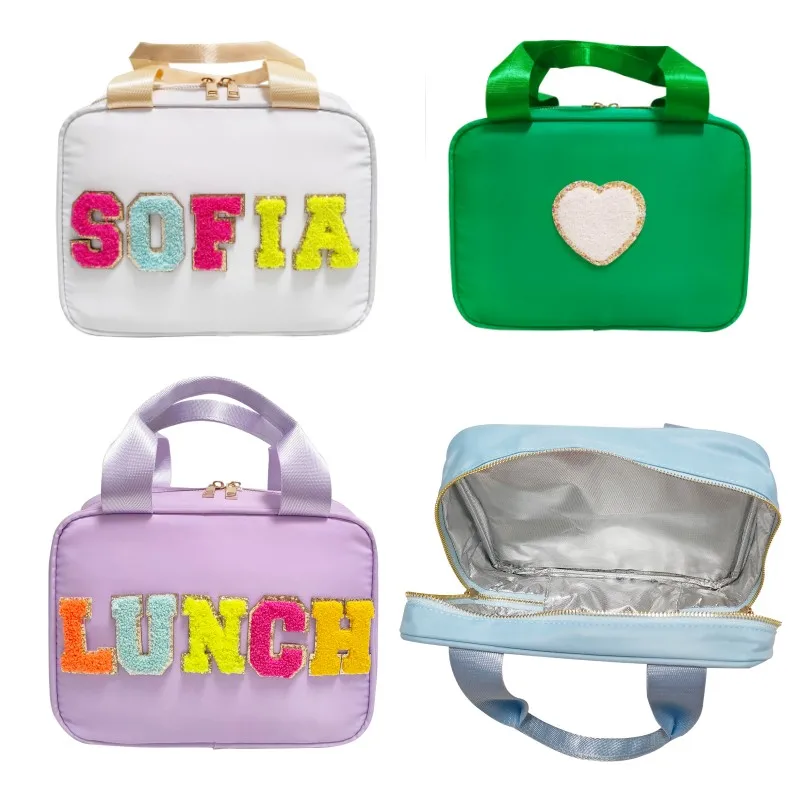 Nylon Preppy Lunch Box Large Insulated Lunch Bag Reusable Student Kids Lunch Tote Bag Cooler LunchBag for School Travel Picnic