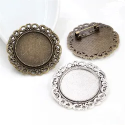 New Fashion 5pcs 25mm Inner Size Antique Silver Plated Bronze Colors Brooch Baroque Style Cabochon Base Setting