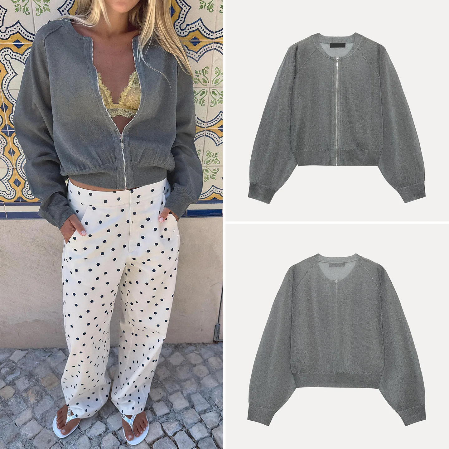 Fashionable Knitted Long Sleeve round Neck Flight Jacket Outerwear Women's Casual Loose Fit Autumn New Arrival ZADATA