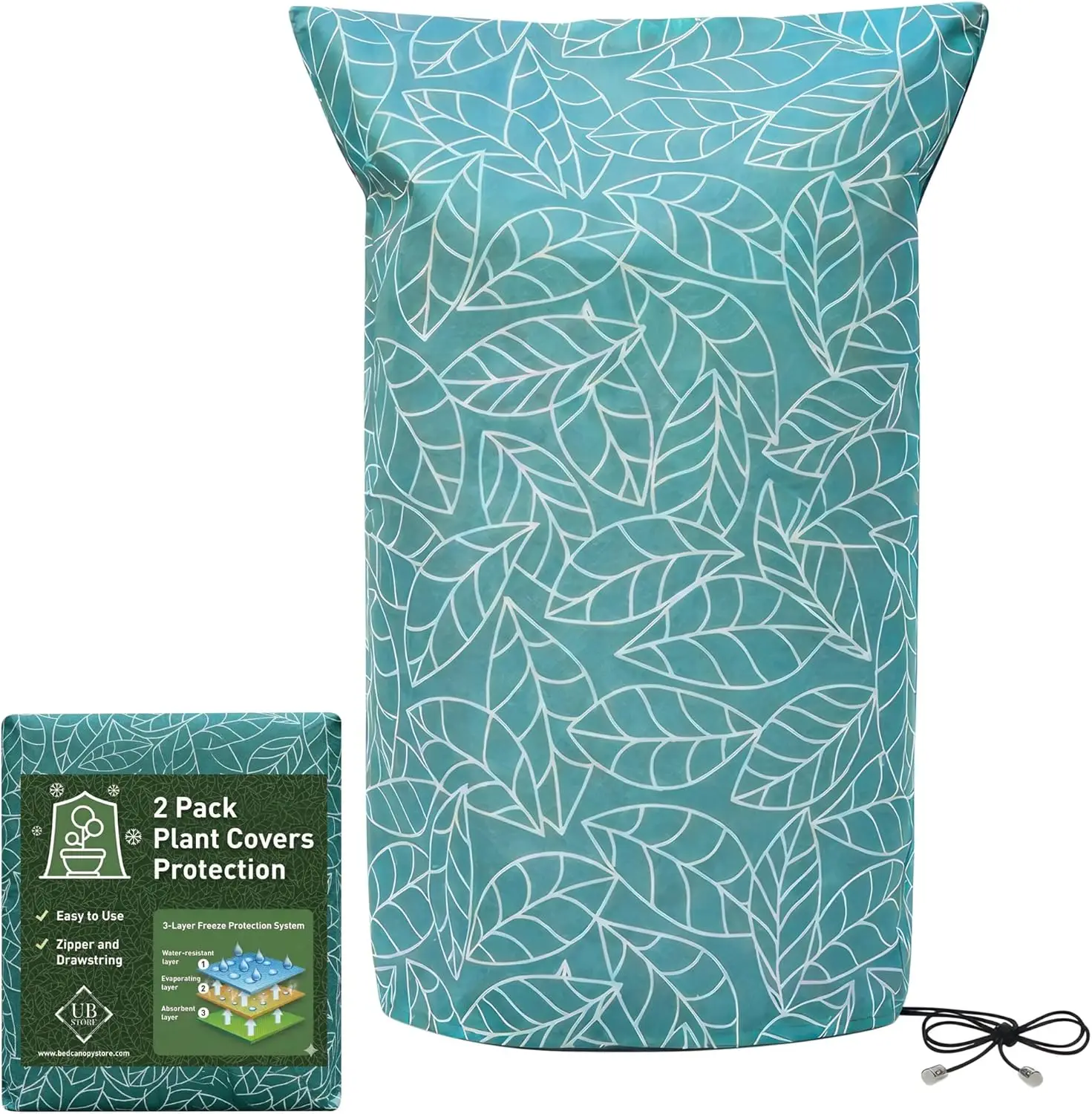 

2-Pack 47x71 Inch Green Winter Plant Covers with Zipper, Reusable Frost Protection for Outdoor Shrubs