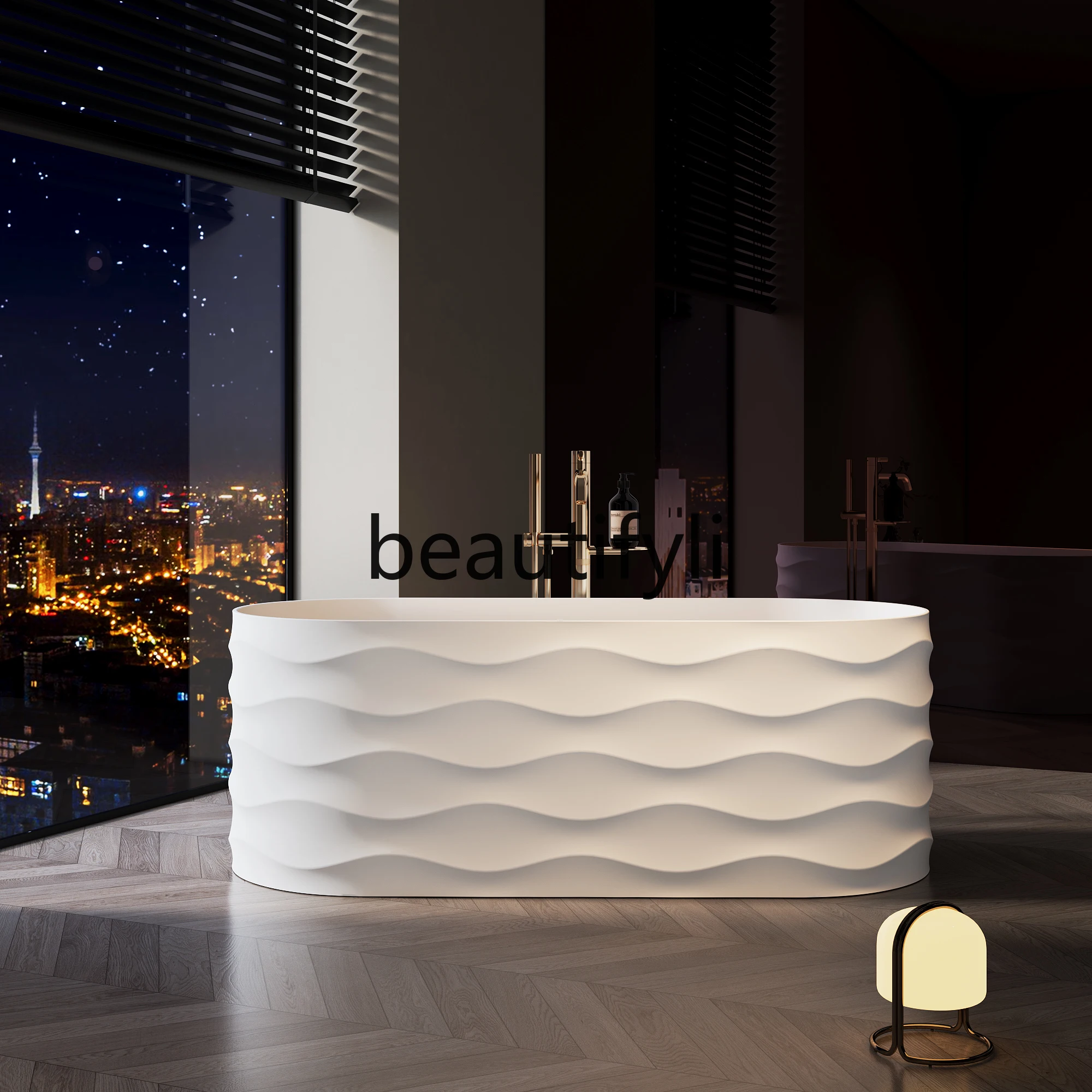 

Polymer Pure PMMA Artificial Stone Bathtub Art Design Wave Pattern Home Hotel Homestay Double Bathtub