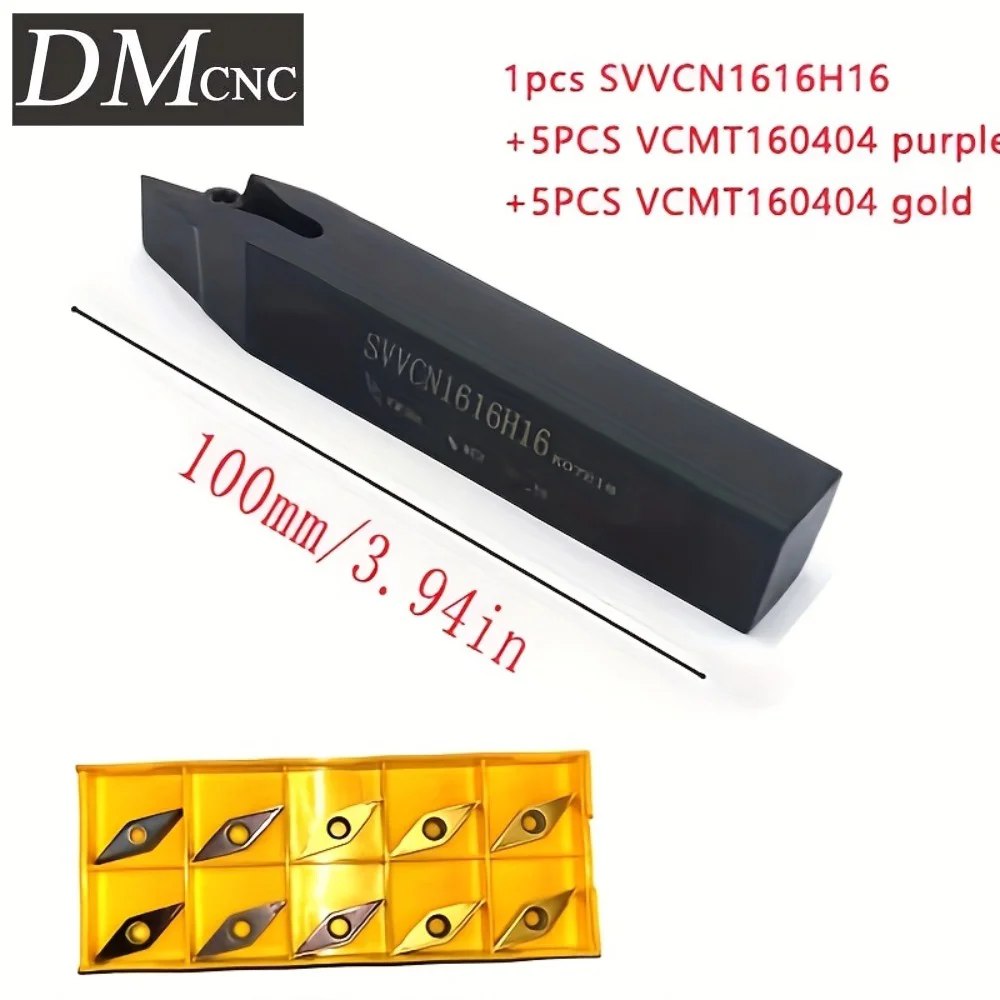 10PCS VCMT160404 Carbide Inserts + SVVCN Tool Holders Kit for CNC Turning Steel/Stainless