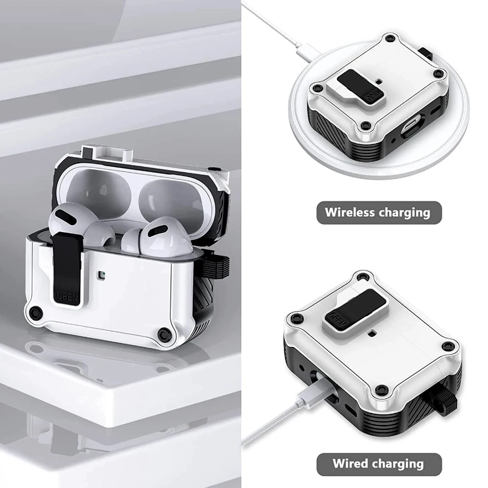 Security Lock Cover For Airpods Pro 2 3 Case Full Body Protection Shockproof With Keychain Magnet Funda Air Pods Earphone Cases