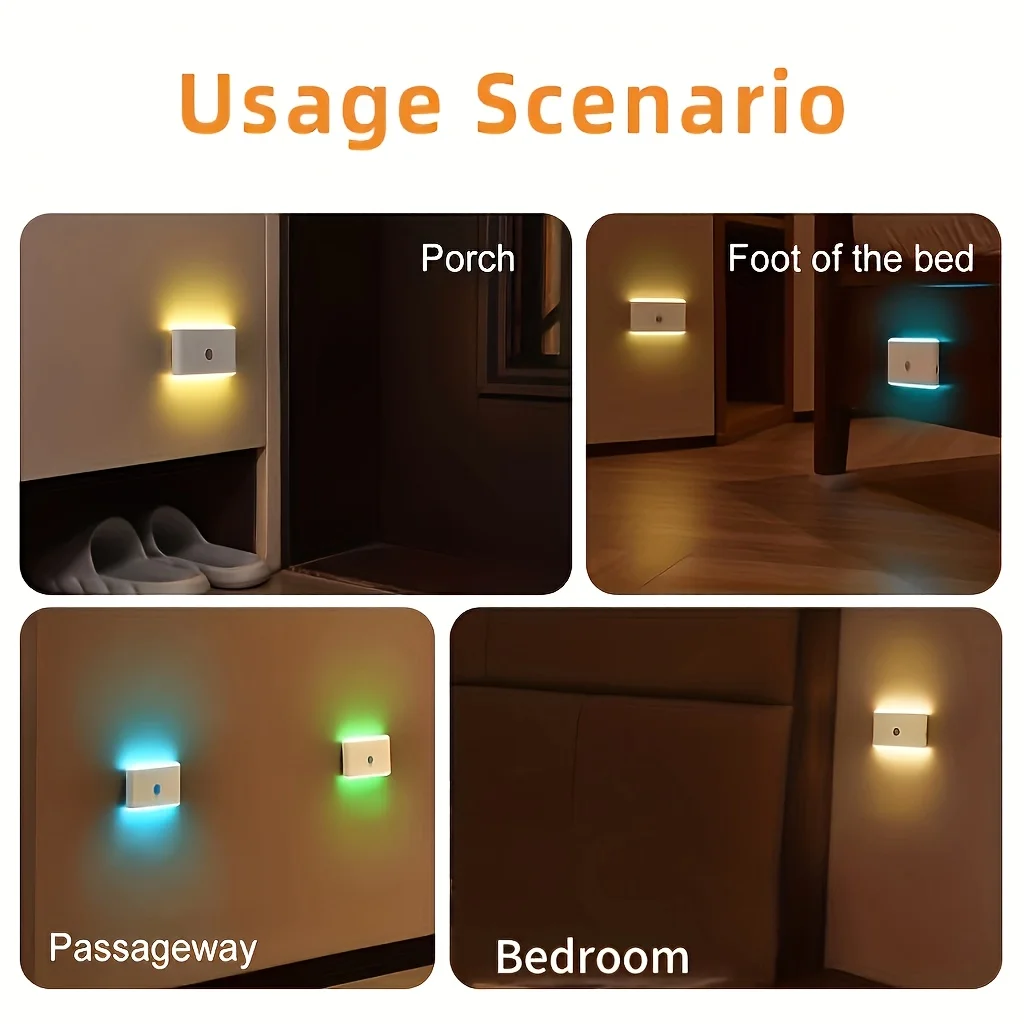 Luce notturna RGB Lampada a induzione umana intelligente Lampada da parete magnetica ricaricabile USB Corridoio Scala Luce per armadio da cucina