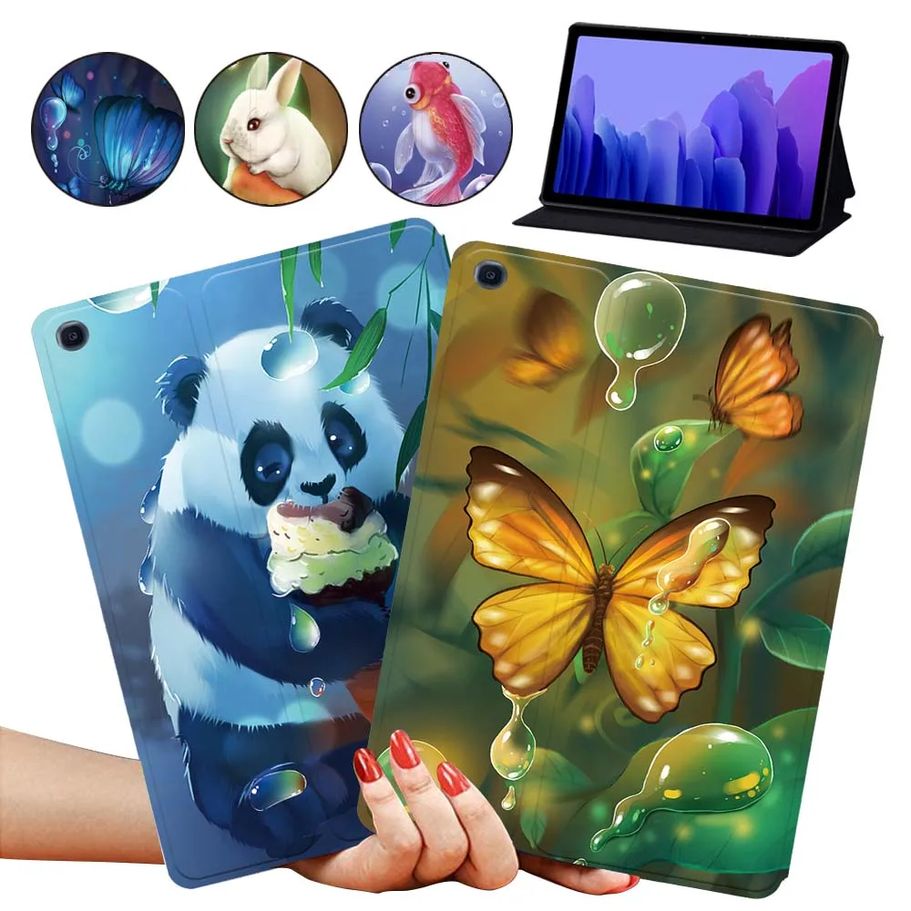 Animal Series Tablet Case for Samsung Galaxy TAB A7 10.4 Inch 2020 T500 T505 Cute Style Anti-fall Leather Stand Cover Case + Pen