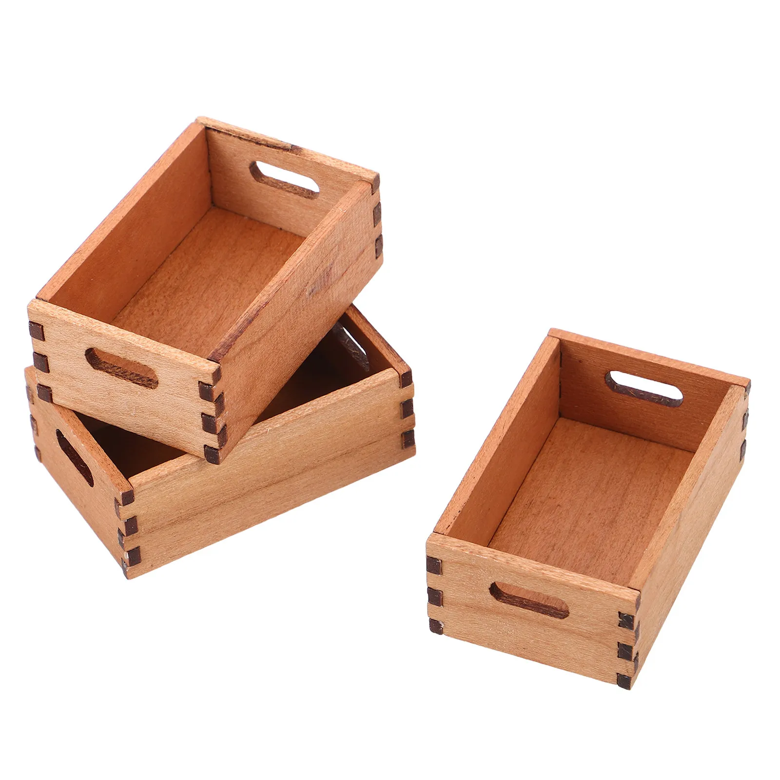 

3Pcs Miniature Wooden Crate Boxes 1:12 Scale Dollhouse Storage Basket Tiny Home Decoration Mini Crates for Craft Miniatures