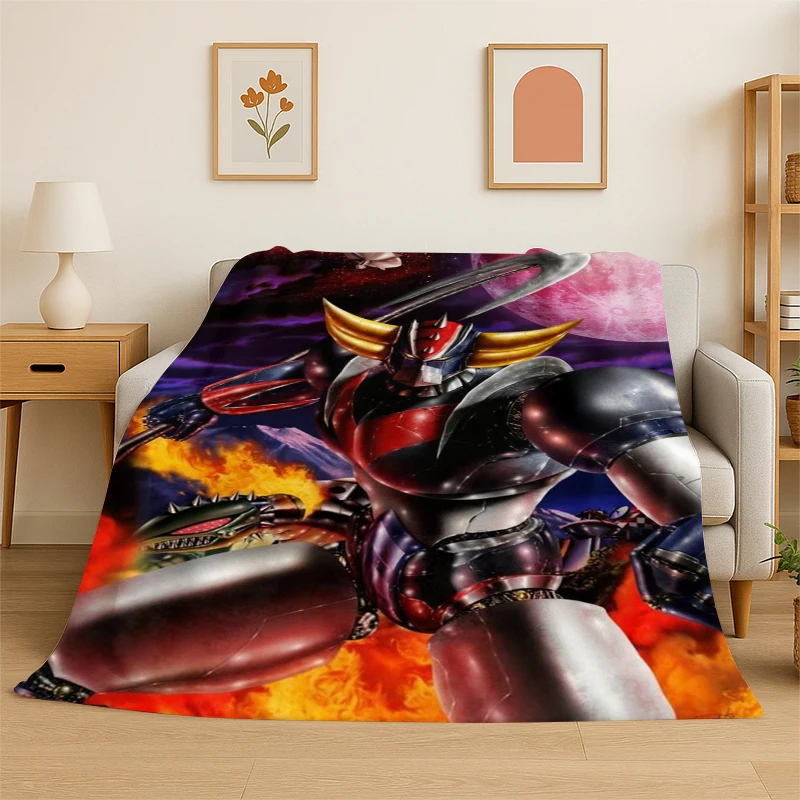 Retro Cartoon UFO Robot Grendizer Anime Flannel Blanket Soft Warm Throw Blanket for Bedroom Living Room Bed Travel Picnic Gift