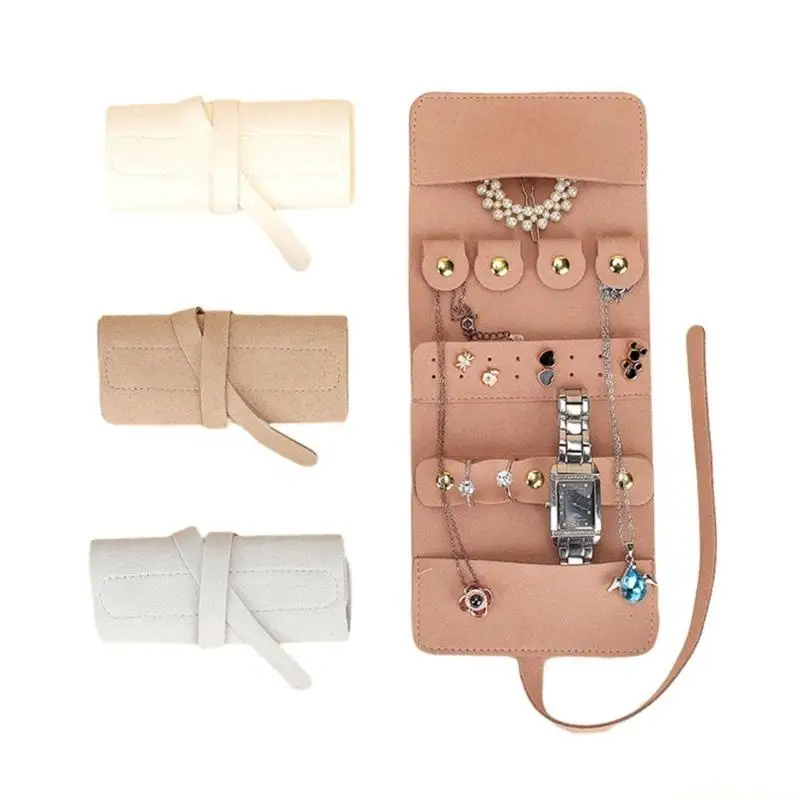 

D46E Compact Jewelry Bag Travel Jewelry Bag Portable Journey Adornment Storage Roll Storage Bags