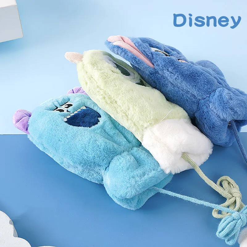 Disney Stitch Children Padded Gloves Winter Warm Hanging Neck Gloves 2-10 Years Old Children Cartoon Warm Gloves Birthday Gift