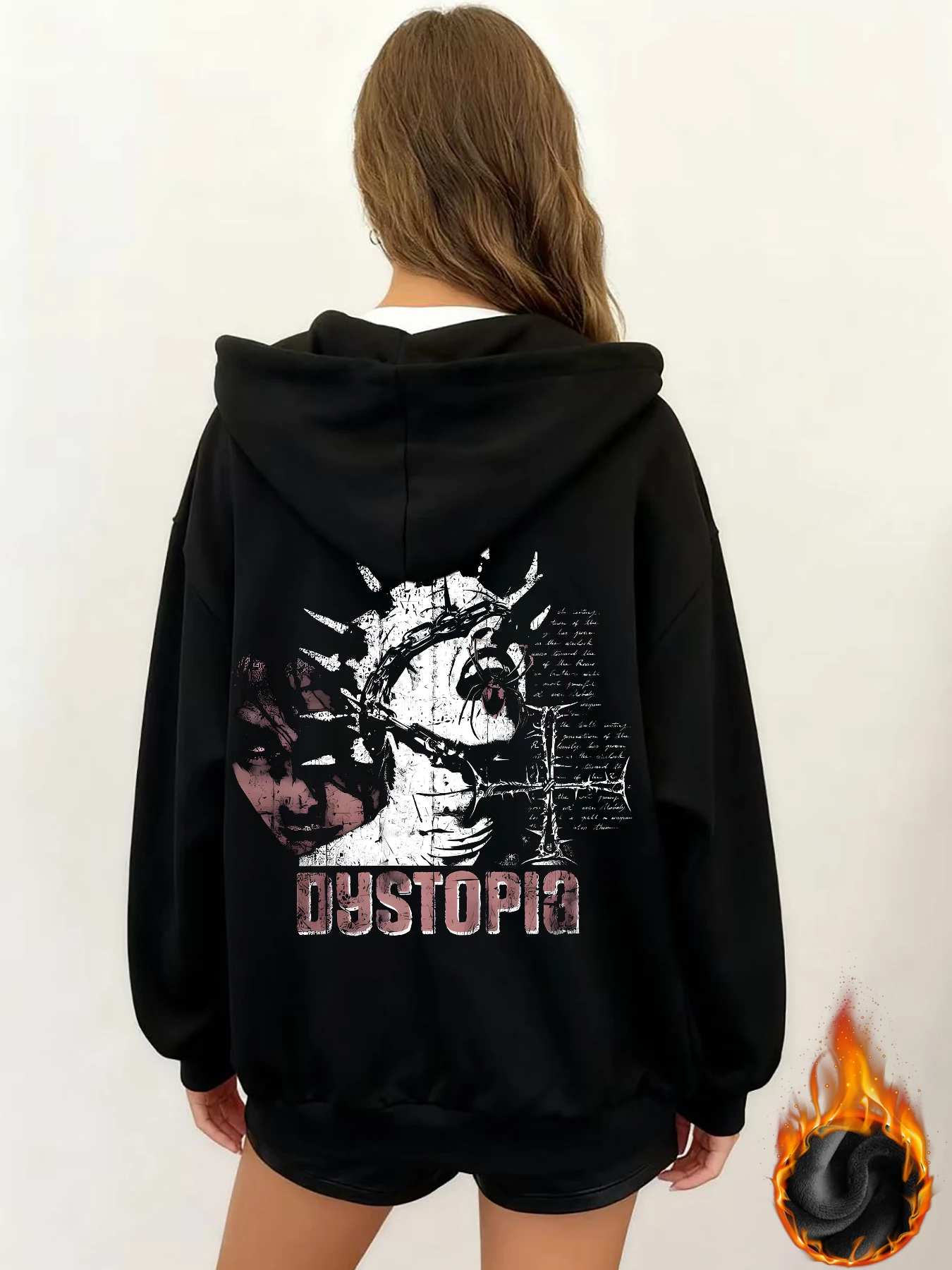 

Зимняя куртка Y2k с готическим принтом, толстая тяжелая бархатная черная куртка на молнии с капюшоном, тонкая темпераментная женская куртка в повседневном стиле для ленивых поездок на работу