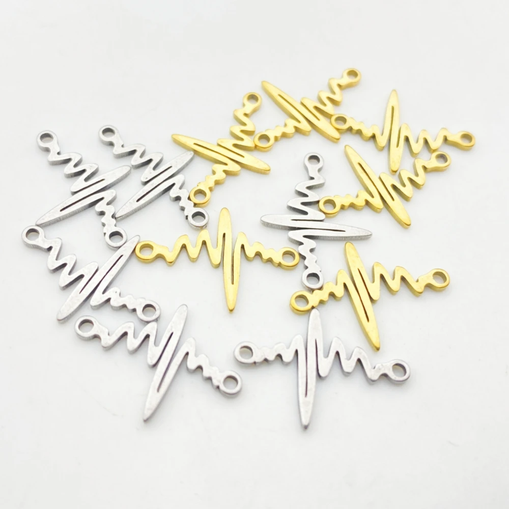 10pcs 12*18MM Human Heartbeat For Life Charm Gold Steel Plated Stainless Steel Jewelry Handmade Connector Finding