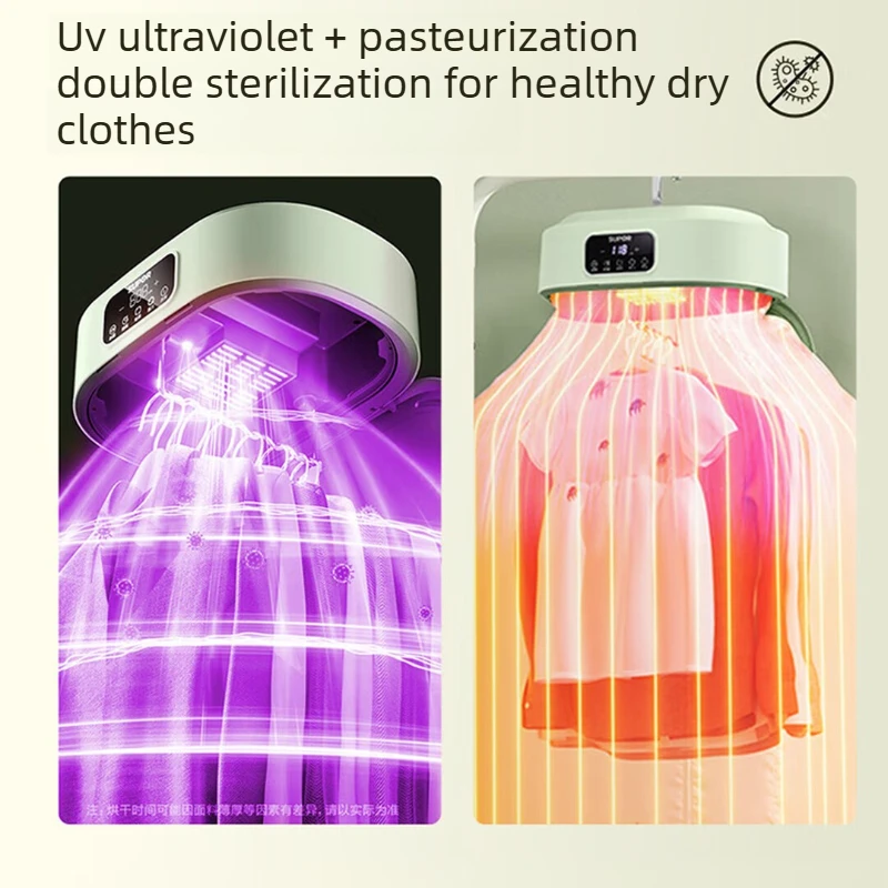 600W Portable Clothes Dryer, PTC Warm Air Machine with Smart Timer, Compact Foldable Design for Baby Clothes Home Laundry Use