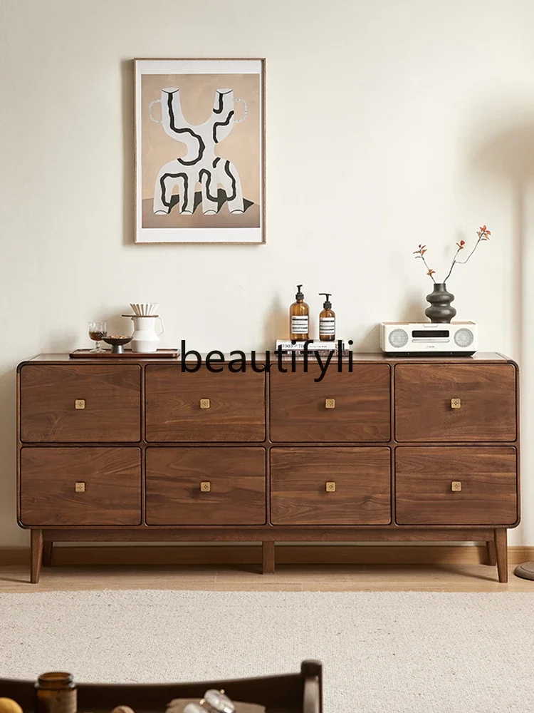 

North American black walnut eight-bucket cabinet Nordic simple all-solid wood living room storage locker0746