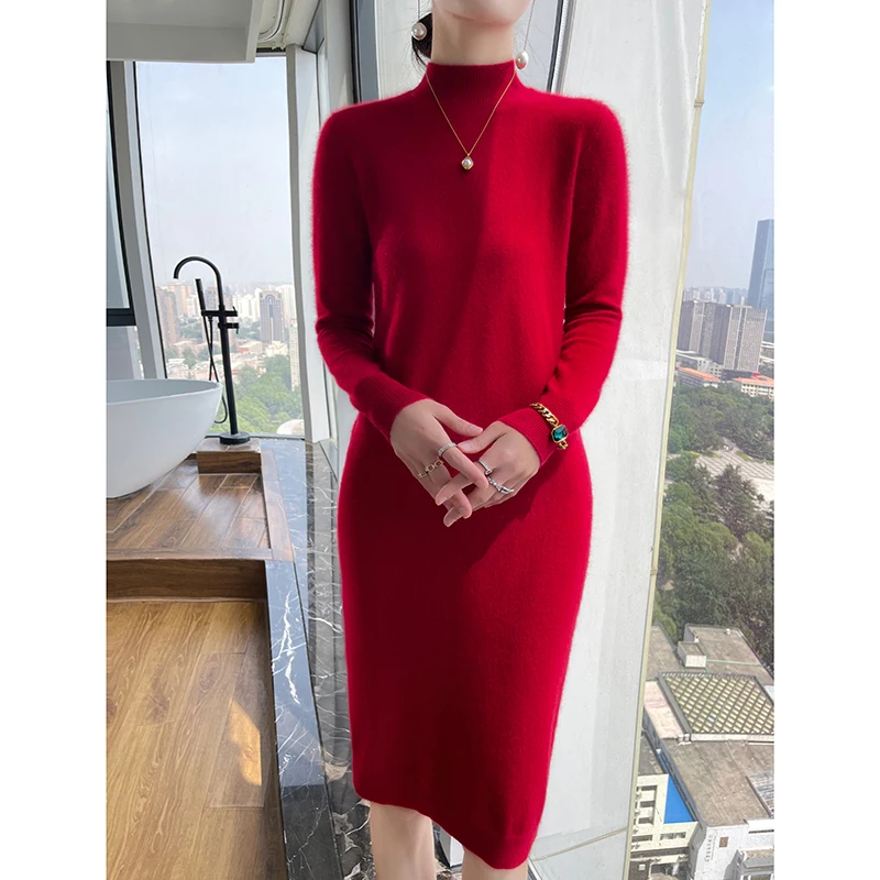 

100% Wool Ladies Winter Lengthening Sweater Ladies Round Collar Long Sleeve Knitted Women Knit Pullover Women's Sweater