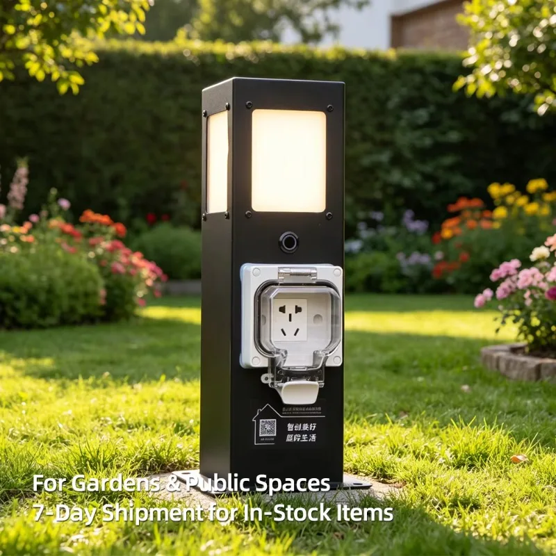 IP66 Waterproof Garden Electrical Pedestal 304SS 16A Socket with Protecting Cover for Outdoor Yard Patio Power Outlet Column CE