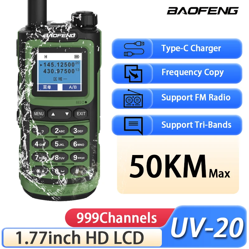 2023 Baofeng UV-20 Walkie Talkie Waterproof Dual Band High Power CB Ham Radios Comumicador Long Range Two Way Radio For Hunting