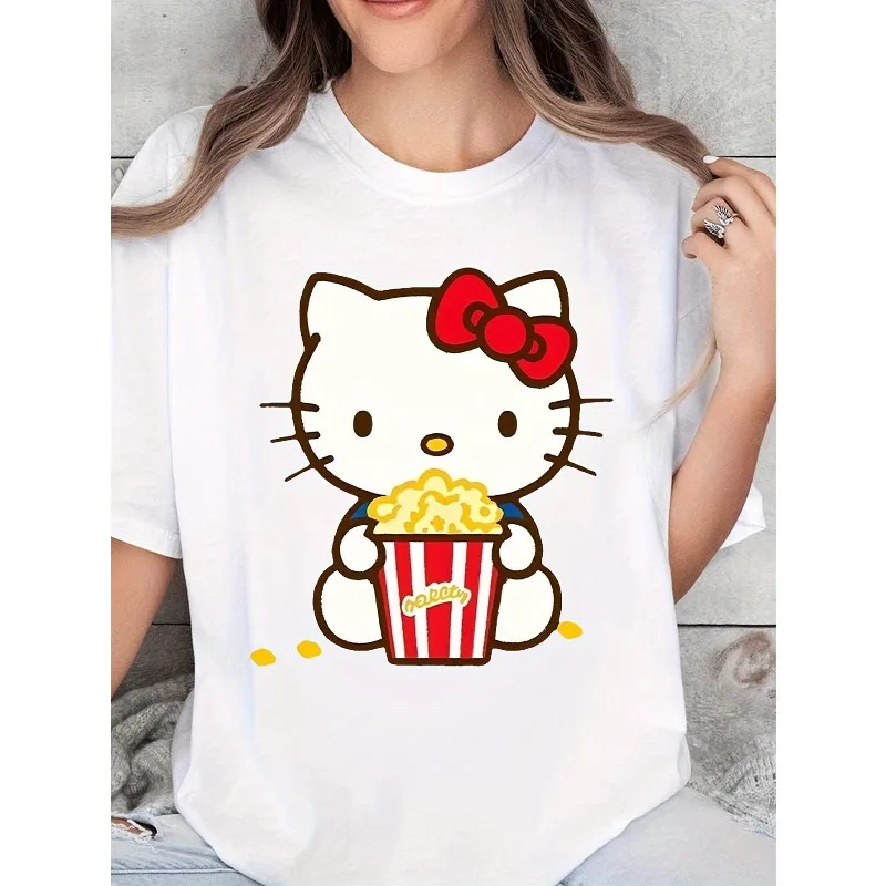 

Sanrio Hello Kitty Cooly Cinnamon Dog Ladies' Casual T-Shirt Cute Cartoon Print Breathable Round Neck Cotton Short Sleeve Top