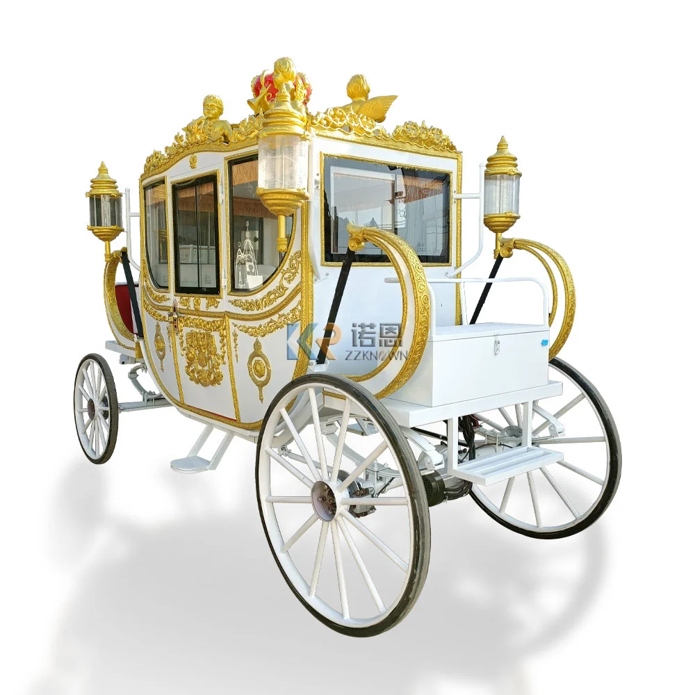 2023 Hot Sale Golden Color Royal Horse Carriage Wagon Wedding Four Wheels Classical Princess Sightseeing Truck