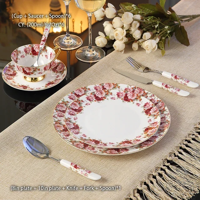 Imagem -04 - European Pastoral Bone China Louça Conjunto com Garfo Faca Pratos Pratos British Royal Avançada Porcelana Refeição Talheres Louça