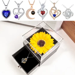 Sunflower Gift Box Necklace Set Jewelry Box I Love You Gift for Mother's Day Birthday Valentines Weddings For Girlfriend Women