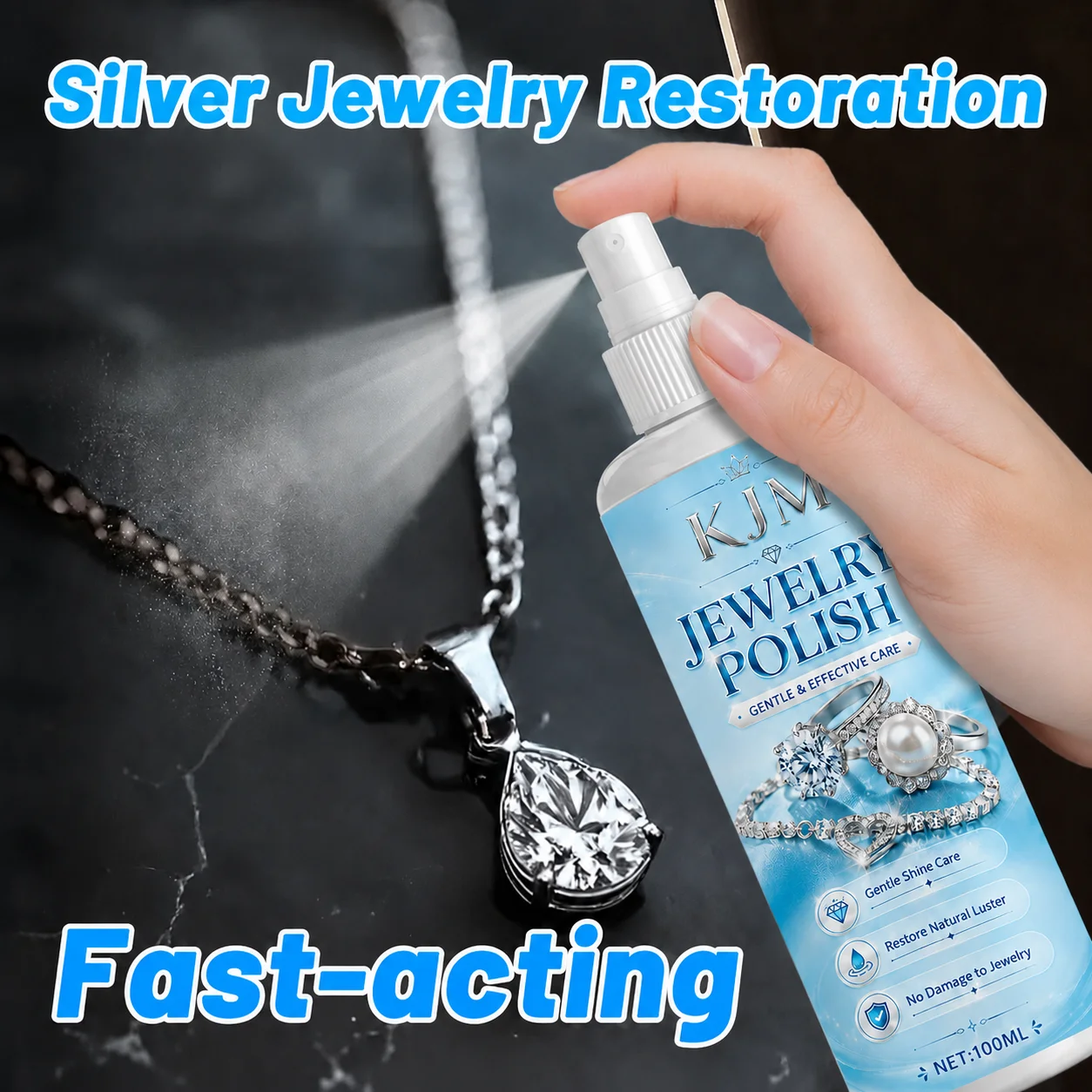 KJM Jewelry Polish 100ML Gold Silver Cleaner Oxidation Care Brightening Solution For Rings Necklaces Bracelets
