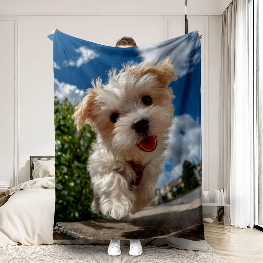 Decorative Dog Portrait Throw Blanket Cute Puppy Illustration Cozy Plush Fleece Throw Couch Bed Pet Lover Gift Unique Artwork