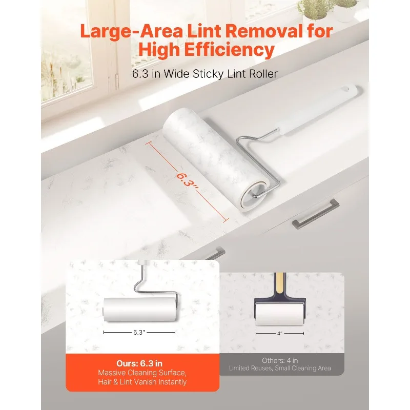 أسطوانة الوبر اللاصقة، مجموعة من 3 قطع من بكرات شعر الحيوانات الأليفة الكبيرة، 270 ورقة من أسطوانة الوبر اللاصقة المزودة بمقبض مطور،