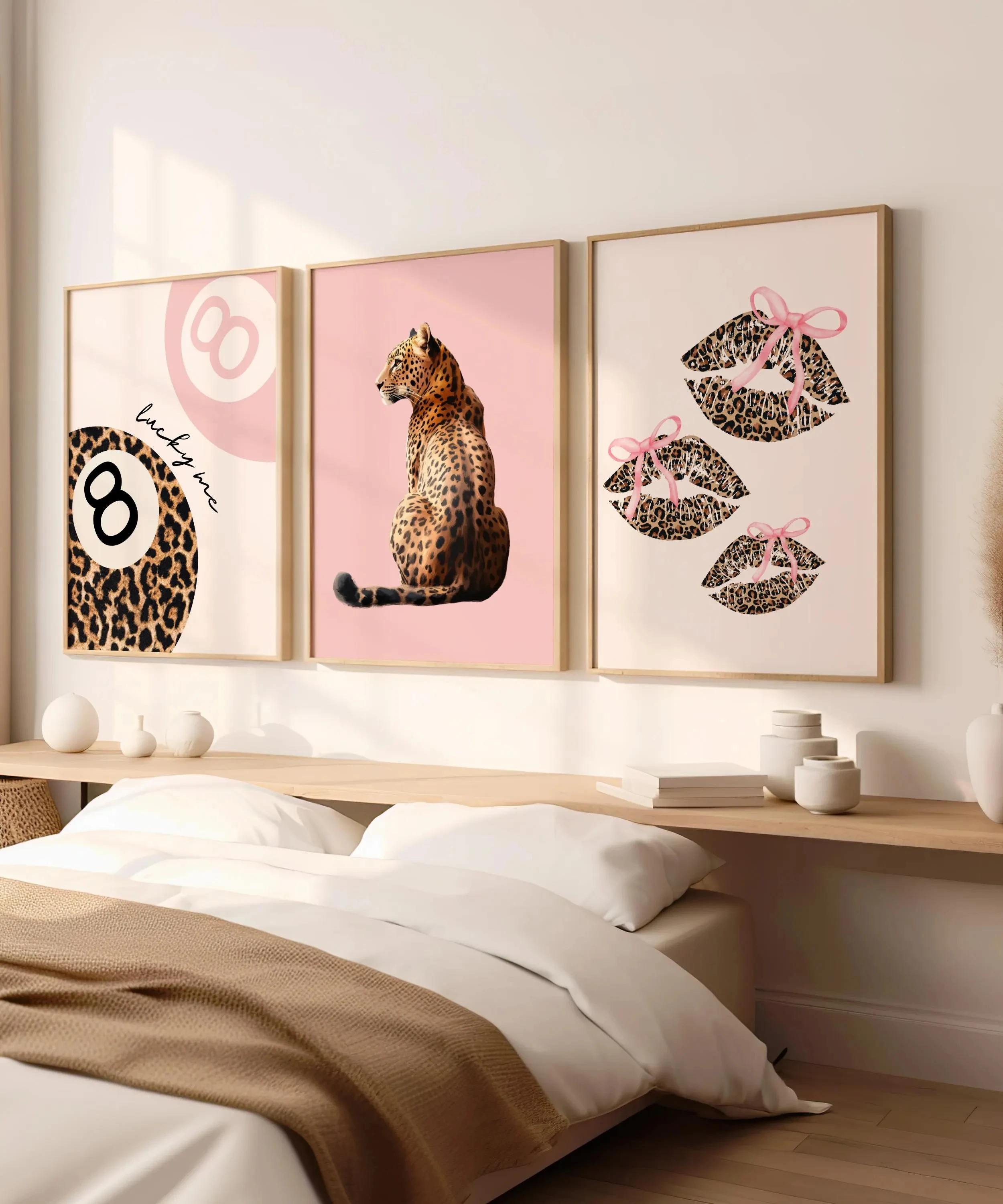 Pink Leopard Cheetah Animal Canvas Painting Wall Art Lucky 8 Ball Print Poster Modern Living Room Bedroom Decor