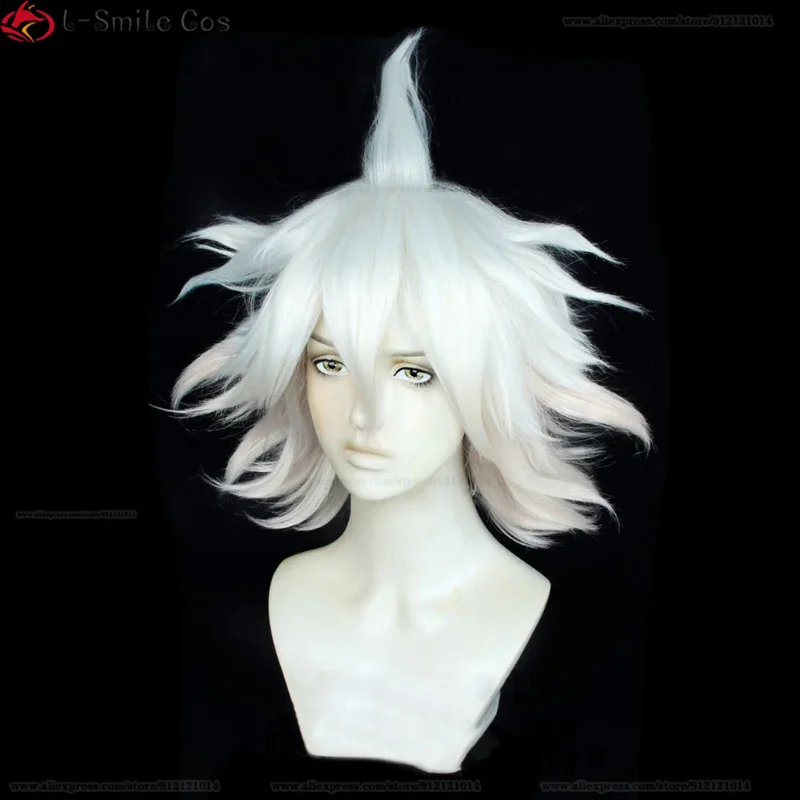 شعر مستعار تنكري من Danganronpa 2-nagito Komaeda ، شعر مستعار أبيض متدرج وردي ، شعر مستعار صناعي مقاوم للحرارة ، قبعة شعر مستعار