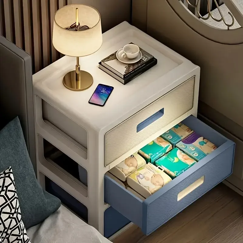 Modern Minimalist Style Bedside Table - a Portable Storage Rack That Saves Space, Equipped with 3 Drawers, Suitable for Bedrooms and Living Rooms. Simple Style, Suitable for Storing Clothes and Various Items in the Living Room.