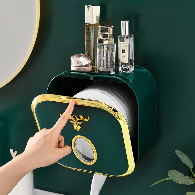 

Luxury Tissue Box Toilet Paper Holder Wall Mount Light Waterproof Toilet Paper Tray Roll Paper Towel Holder Bathroom Storage Box