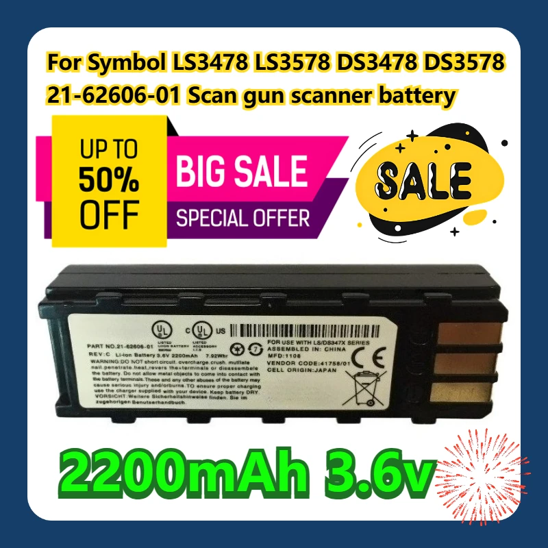 

For Symbol LS3478 LS3578 DS3478 DS3578 21-62606-01 2200mAh Scan gun scanner battery