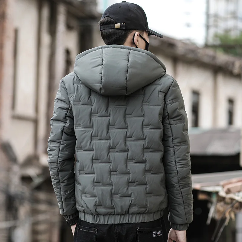Хлопковая куртка мужская зимняя новая мужская корейская версия приталенная с капюшоном утолщенная модная брендовая зеленая повседневная хлопковая куртка