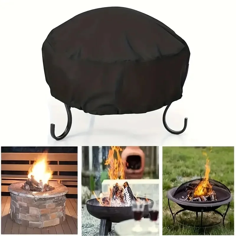 Duty Outdoor Fire Pit Cover - Full Coverage Round BBQ Grill Cover with Drawstring Closure, Fire Pit Cover for Outside view 2