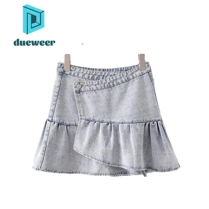 

DUEWEER Summer Harajuku Pleated Ruffled Denim Skirt Women's Sexy Vintage Mini Short Skirt Elegant Fashion Woman Cute Skirts 2022